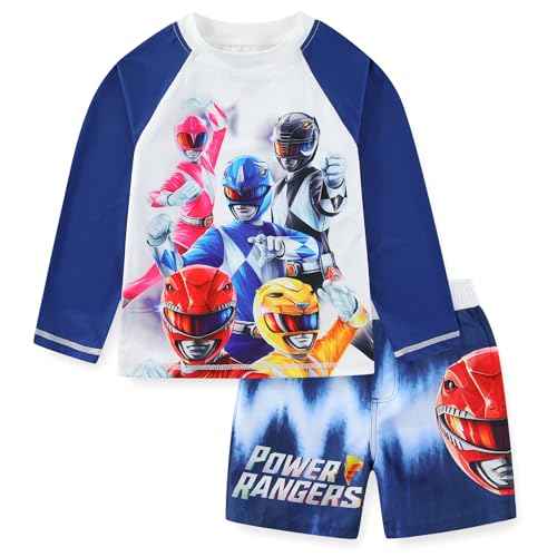 Power Rangers Boys UPF 50+ Rash Guard and Swim Trunks for Big Kids