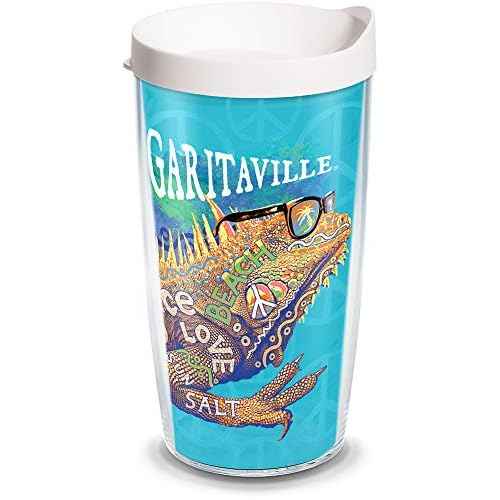 Tervis Margaritaville - Peace Love Salt Made in USA Double Walled Insulated Tumbler Travel Cup Keeps Drinks Cold & Hot, 16oz, Clear