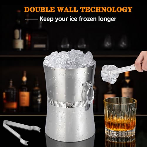 Wine Chiller Bucket, Stainless Steel Double Wall Wine Chillers for Bottles, Champagne Chiller, Ice Bucket Fits Most Standa...