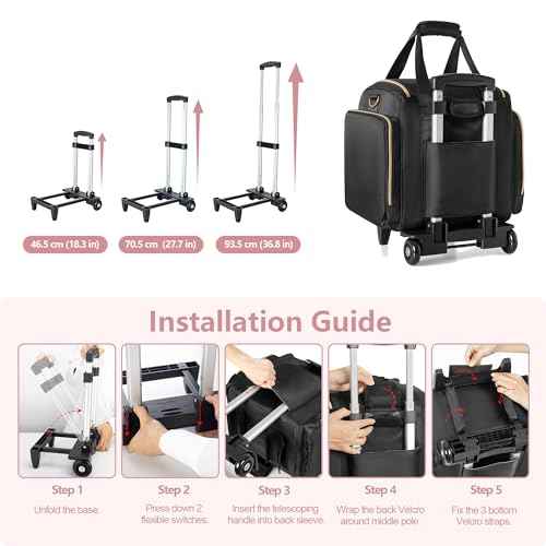 Rolling Makeup Case with 4 Removable Bags, Professional Makeup Train Case with Wheels, Makeup Artist Travel Bag with Brushes Storage Section, Black (Patent Design)