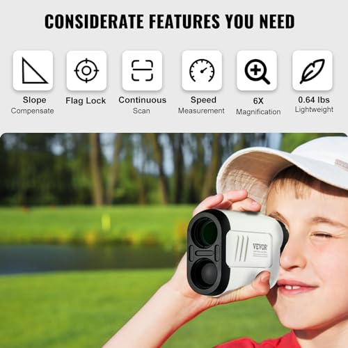 VEVOR Golf Rangefinder, Laser Golfing Hunting Range Finder, 6X Magnification Distance Measuring, Golfing Accessory with High-Precision Flag Lock, Slope Switch, Continuous Scan, and Batteries