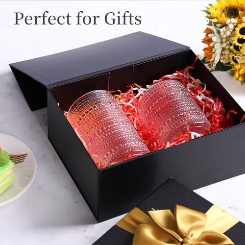 Moretoes Hobnail Drinking Glasses Set of 12, 12 Oz Highball Glasses & 10 Oz Cocktail Glasses, Clear Embossed Boho Glass Cu...