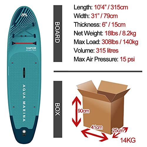 Aqua Marina Vapor SUP Inflatable Stand Up Paddle Board with Paddle, Leash, Magic Back Pack and Double Action Pump