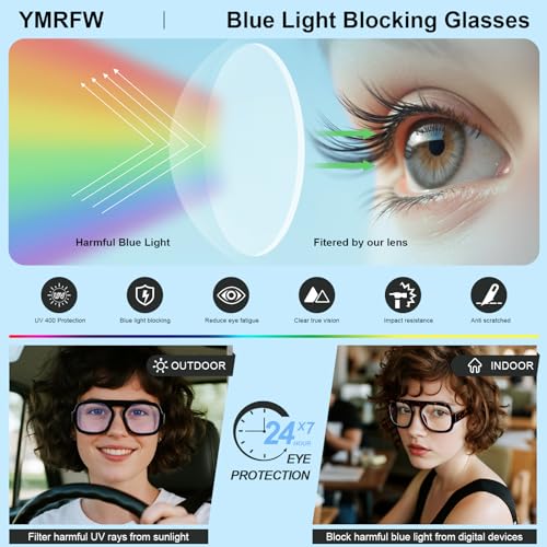 YMRFW Aviator Blue Light Blocking Glasses for Women Men Square Flat Top Computer TV Eyeglasses Anti Eyestrain