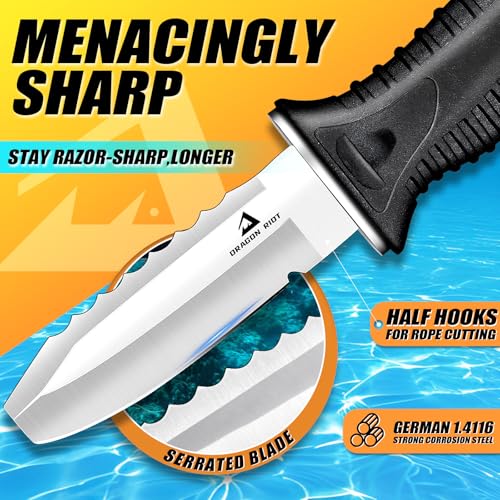 DRAGON RIOT Dive Knife with Sheath & Leg Straps Saltwater, Ultra Sharp Diving Knife with Knife Holster, Double Edged Scuba...