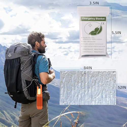4 Pack Emergency Blanket, Premium Mylar Bankets, Thermal Blanket for Camping, Space Blankets Survival, Foil Blankets for W...