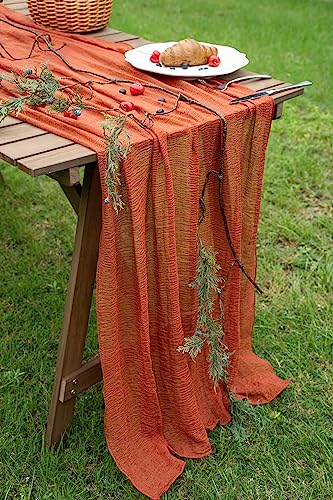 Keketoarrange Fall Thanksgiving Table Runner Terracotta Decorations 120 Inch 10 FT Rustic Burnt Orange Sheer Cheese Cloth ...