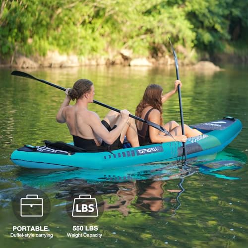 UPWELL 13'6”/11' Inflatable Recreational Kayak - 2 Person with Drop Stitch Floor and Accessories Including Kayak Seats wit...