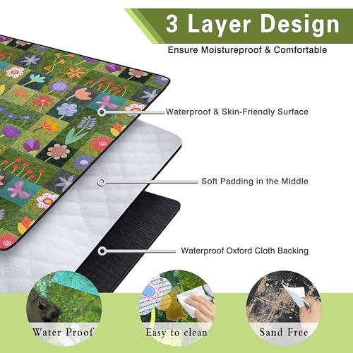 Supfitness Extra Large Picnic Blankets Waterproof Foldable (80 "x 80") Beach Blanket Waterproof Sandproof,3-Layer Thicking...