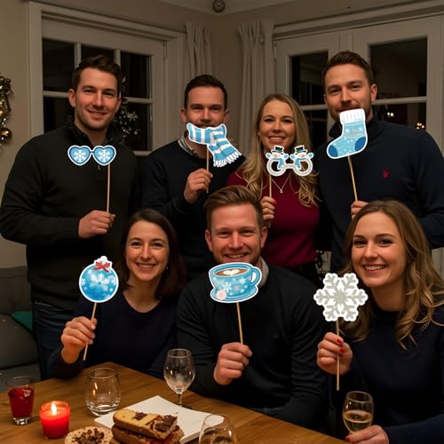 Biswiter Winter Photo Booth Props, 26Pcs Winter Wonderland Photo Booth Props with Frame, Winter Wonderland Party Decoratio...