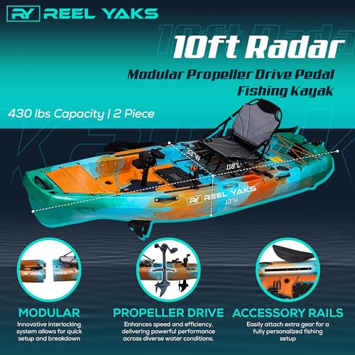 Reel Yaks Radar Modular Fishing Kayak - 10ft Lightweight, Sit On Top Kayak for Adults & Youth - Stable & Portable, Ideal S...
