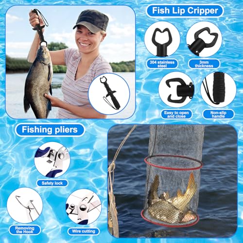LaRandom 51 Pcs Christmas Fishing Pole Combo 6.89ft Telescopic Rods Set Collapsible Fishing Rods with Plier Lip Gripper Lu...