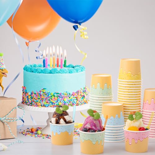 Ninehaoou 80 Pack 6 oz Ice Cream Cups with Spoons Paper Dessert Cups Colorful Sundae Bowls Disposable Ice Cream Containers...