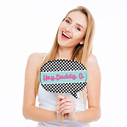 Big Dot of Happiness 1950s Sock Hop Photo Booth Props Kit, 20-Piece Retro Rock N Roll Party Accessories, 50s Vintage Style...