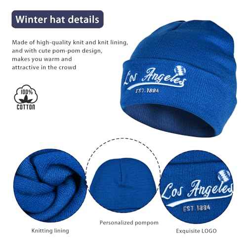 Vintage Classic Skull Cap Embroidery Beanie Hat Cuffed Winter Hat Knit Comes with Warm Gloves Gifts for Unisex Fans