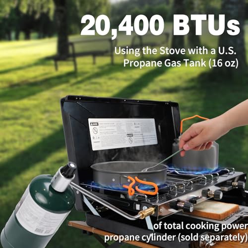 CampingFlame 3-Burner Propane Camping Stove - Portable Stove with Adjustable Burners, Wind Guards, Toast Tray, 20,400 BTUs...