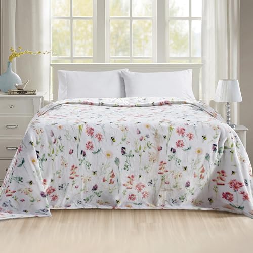 Elegant Comfort Ultra Soft Print Flannel Fleece Bed Blanket, Cozy-Fuzzy Lightweight Bedspread Coverlet, All Season Decorat...