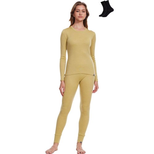 MERINNOVATION Merino Wool Base Layer Set for Women 100% Merino Wool Thermal Underwear Set Base Layer Top and Bottom Leek Green 250 L