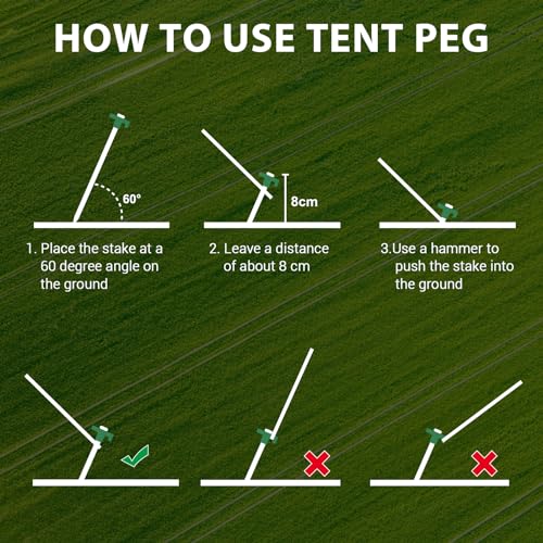 Eurmax USA Galvanized Non-Rust Camping Family Tent Pop Up Tent Stakes Canopy Anchors Heavy Duty 10pc-Pack, with 4x10ft Rop...
