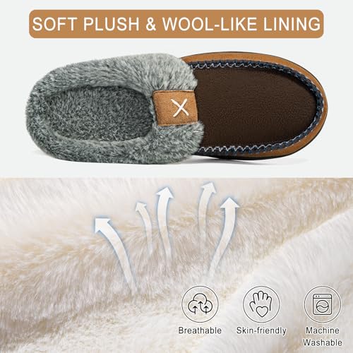 Homitem Mens Slippers Moccasins Memory Foam Fuzzy Slippers for Men Wool-Like Plush Fleece Lined House Shoes Indoor Outdoor...