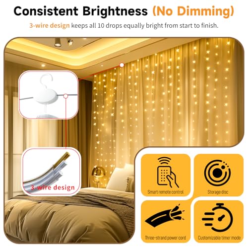 HXWEIYE 300LED Untangled Curtain Lights, 9.8x9.8Ft USB Fairy Twinkle String Lights with Remote and DIY Timer, 8 Modes Wind...