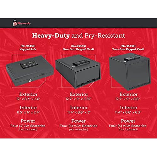 Hornady Handgun Vault Safe with Keypad Entry ? Secure Your Firearms and Valuables ? 4-6 Keypad Entry, Interior Light and Backup Keys ? Black, 12 (H) x 8.3 (W) x 2.6 (D) Inches ? Item 95432