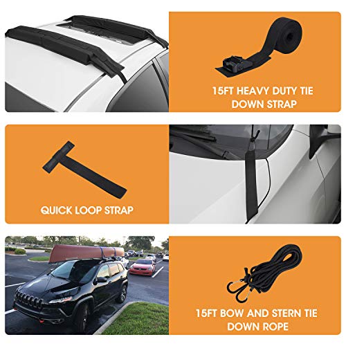 HEYTRIP Universal Soft Roof Rack Pads for Kayak/Surfboard/SUP/Canoe with 15FT Tie-Down Straps and Storage Bag