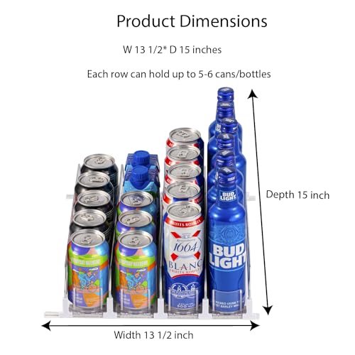RULA Drink Organizer for Fridge, Self-Pushing Soda Can Dispenser for Refrigerator, Width Adjustable Water Bottle Pusher Gl...