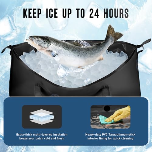 RANDUN Insulated Fish Cooler Bags for Fishing Kill Bag Fishing Cooler Bag Portable Leakproof - Fish Bags for Caught Fish K...