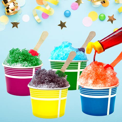 140 Piece Multi-Colored Snow Cone/Shaved Ice Kit - Includes 40 (12oz) Yellow, Pink, Green and Blue Cups, 50 Candy Spoons, ...