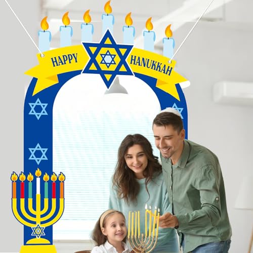 3PCS Happy Hanukkah Porch Banners Chanukah Door Decorations Shalom Hanukkah Party Door Covers Banner Hanging Backdrop Porc...