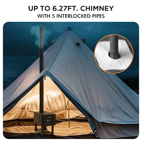 Red Mountain Valley Outdoor Camping Wood Stove, Portable Hot Wood Burning Tent stove with 5-Section Chimney and 2 Dual Rak...