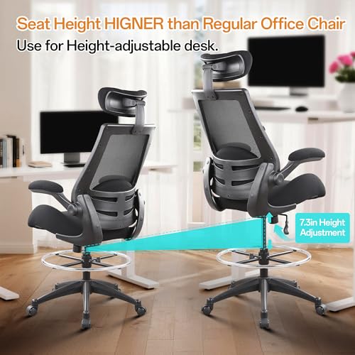 BOLISS Drafting Office Chair 400lbs High Back Wide Standing Desk Chair Comfortable with Flip up Armrests Lumbar Support Ad...