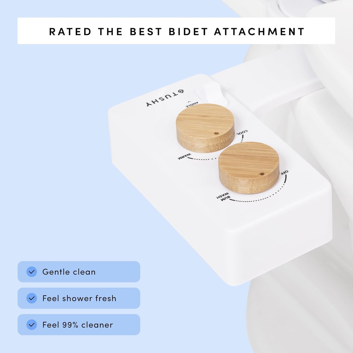 TUSHY Spa Warm Water Bidet Attachment for Toilet. Universal Fit, Easy Install (Requires Sink Access for Optional Temperature Control) Self Cleaning, Adjustable Pressure, Angle Control, Bamboo