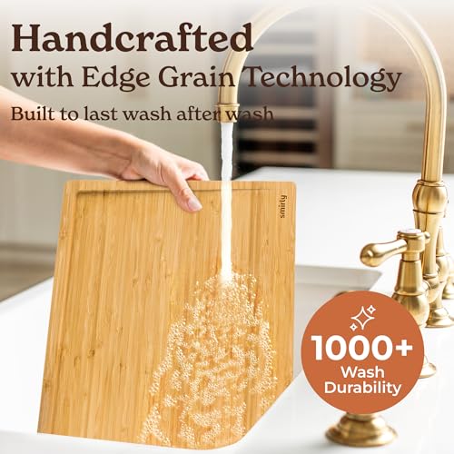SMIRLY Bamboo Wooden Cutting Boards for Kitchen, Set of 3 Large - Small, Bamboo Wood Cutting Board Set with Deep Juice Gro...