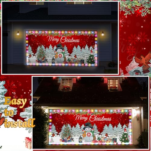 Ganeen 6.4x16 ft LED 2025 Christmas Garage Door Banner String Light Large Rustic Xmas Garage Door Decorations Xmas Banner ...