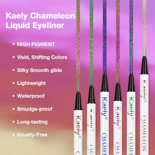 Kaely Chameleon Liquid Eyeliner, Glitter Metallic Chrome Eyeliner Liquid, Multichrome Eye Liner Waterproof Smudge Proof, H...