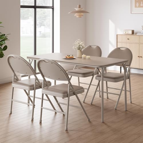 GarveeHome 4 Pack Folding Chairs with PU Leather Padded Cushion and Back, Metal Foldable Chair for Indoor Outdoor, Commerc...