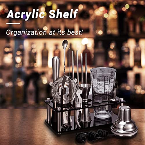 Cocktail Shaker Set Ohuhu 17-Piece Bartender Kit Bar Tool Set with Acrylic Stand Premium Soda-Lime Glass Drink Shaker with...