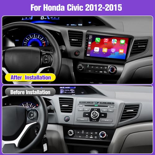 Car Stereo Radio for Honda Civic 2012 2013 2014 2015, Wireless Carplay Android Auto, 9 inch IPS Screen for Civic, GPS Navi...