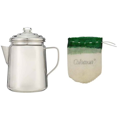 Coleman 12-Cup Stainless Steel Percolator Coffee Pot Bundle with 4-Pack Lantern Mantles for Fueled Lanterns