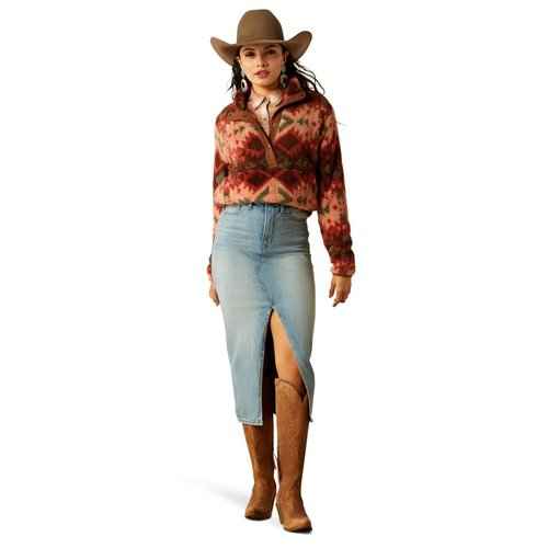 ARIAT Women's Berber Snap Front Sweatshirt, Plainsview Print, 1X
