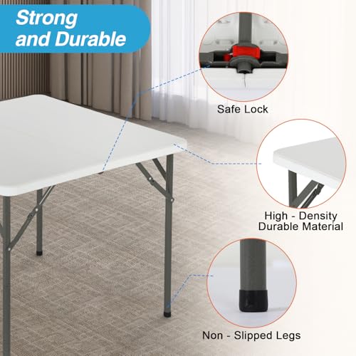 FDW 34" Folding Card Table Plastic Table Portable Square Height Dining Table Perfect for Party and Parties Backyard Event...