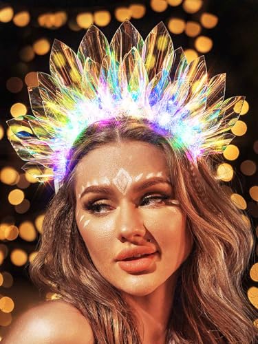 GENBREE Light Up Crown New Year Eve Headband Rave Hair Accessories Led Costume Headpiece for Women