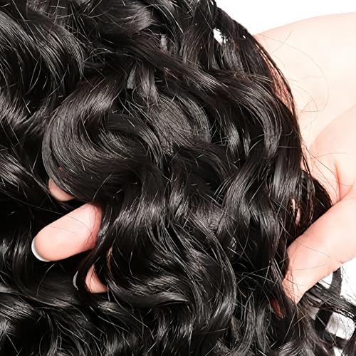 Brazilian Water Wave with Lace Closure - Wet and Wavy Hair, Deep Curly Human Hair 5 Bundles (50g/bundle) with 4x4 Lace Closure (16/16/16/16/16+16")
