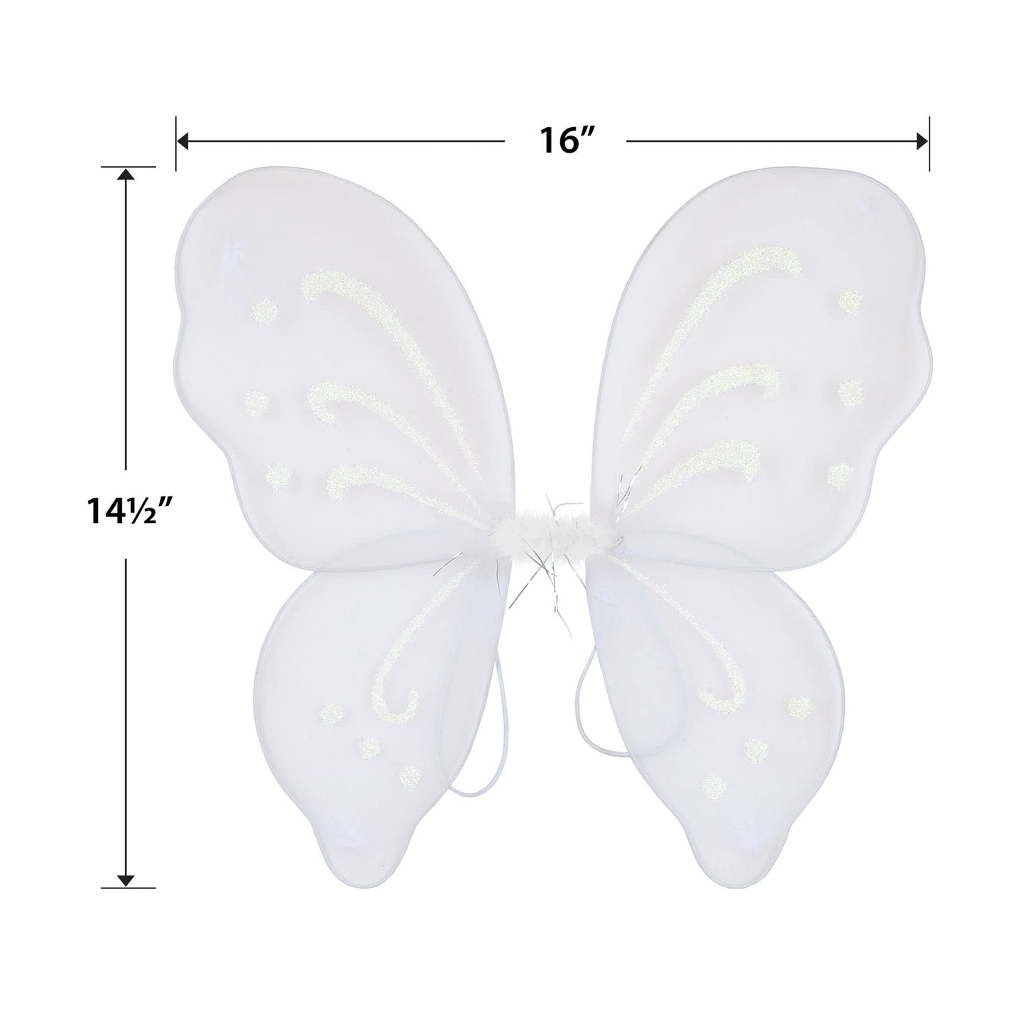 Beistle Set of 2 Fairy Wings, Halloween White Nylon Butterfly Wings with Elastic Armbands, Fantasy Cosplay Costume Accessory, 14.5” x 16”, One Size
