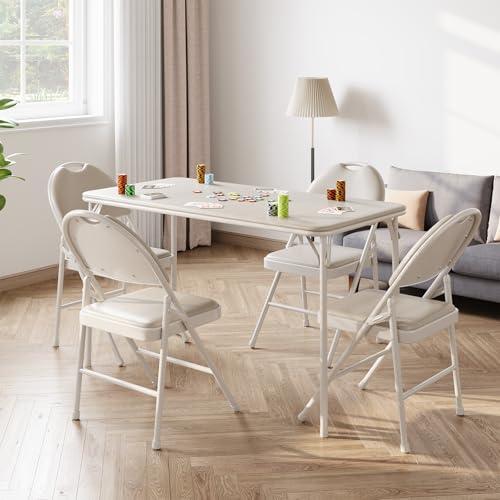 IDEALHOUSE Protable Folding Table and Chairs, 5 Piece Folding Card Table and Chairs Set, Foldable PU Upholstered Table and...