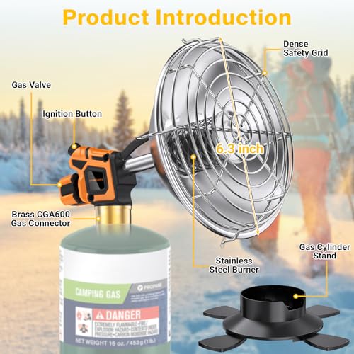 Portable Propane Heater for Camping,Small Outdoor Patio Garage Heater,Self-Ignition,with Foldable Gas Cylinder Holder for ...