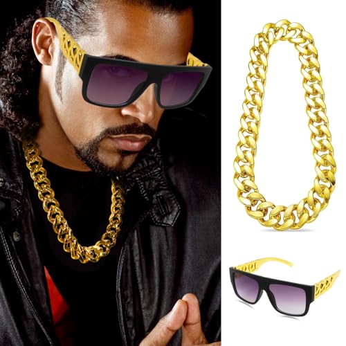 Boonbery Hip Hop Costume Kit 80s 90s Rapper Accessories, Outfits for Men Women Cosplay Gatherings Club Nostalgia Old Schoo...