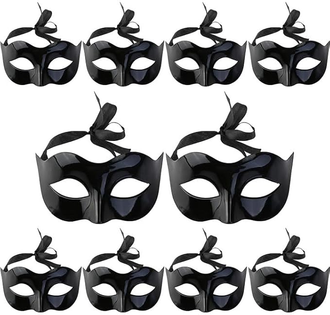 Wowagoga 10pcs Venetian Masquerade Costume Mask, Black Half Face Mask Halloween Costume Mask Mardi Gras Mask set for Women...